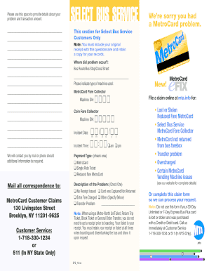 MetroCard Customer Claim Form