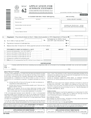NYC Application for Automatic Extension Finance