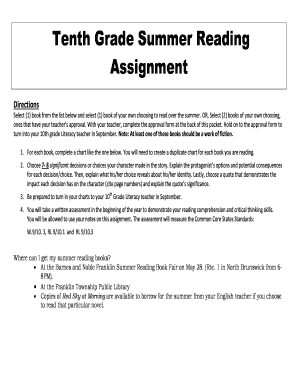 Tenth Grade Summer Reading Assignment