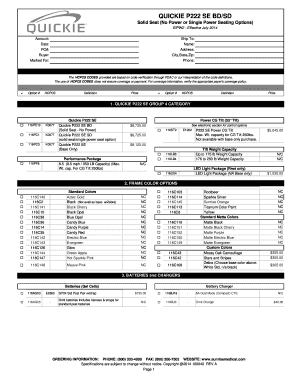 Quickie P222 SE Wheelchair Order Form