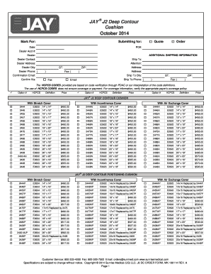 J2 Deep Contour Cushion Order Form