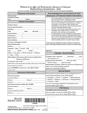 Medical History Questionnaire – Adult