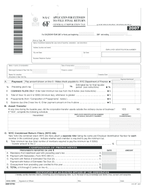 NYC Application for Extension to File Final Return