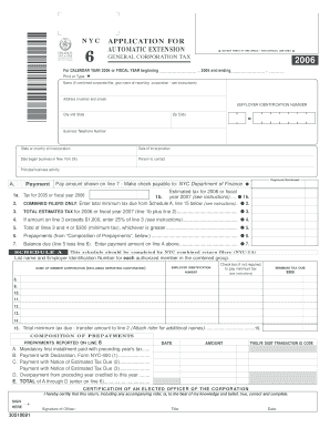 NYC General Corporation Tax Automatic Extension Application