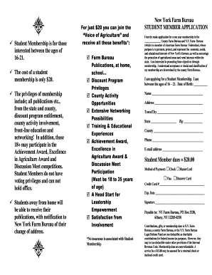 New York Farm Bureau Student Membership Application