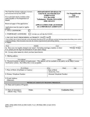 Florida Physician Assistant Licensure Application