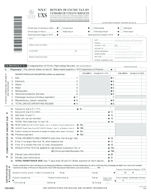NYC Return of Excise Tax by Utility Vendors