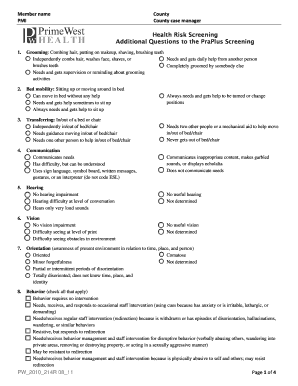 Health Risk Screening Form