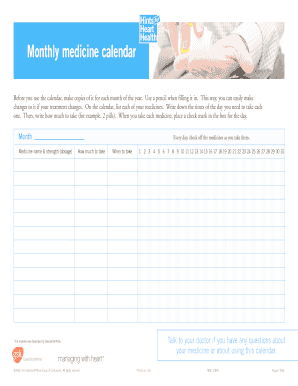 Heart Health Monthly Medicine Calendar