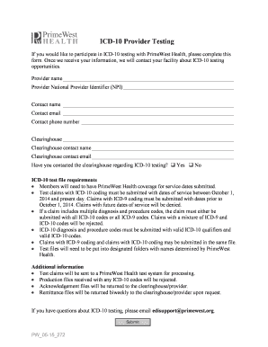 ICD-10 Provider Testing Form