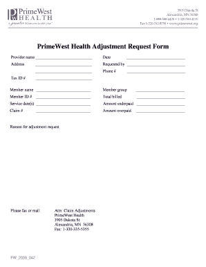 PrimeWest Health Adjustment Request Form