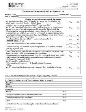Complex Case Management Care Plan Signature Page