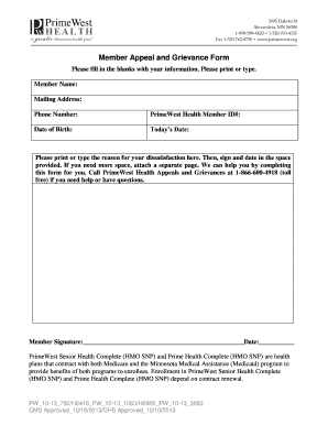 Member Appeal and Grievance Form