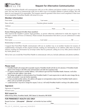 PrimeWest Health Alternative Communication Request Form