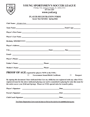 YSSL Player Registration Form