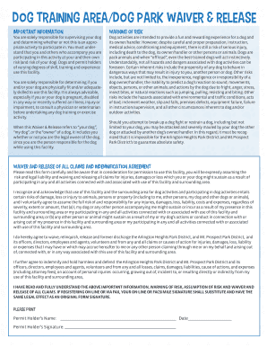 Dog Park Waiver and Release Form