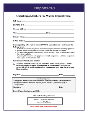AmeriCorps Members Fee Waiver Request Form