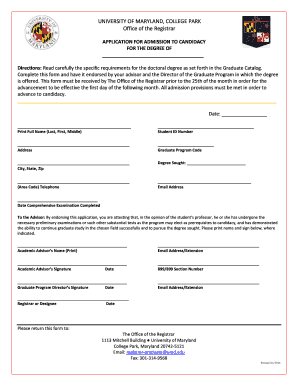 University of Maryland Candidacy Application