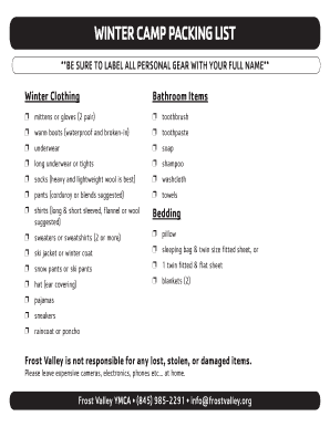 Winter Camp Packing List