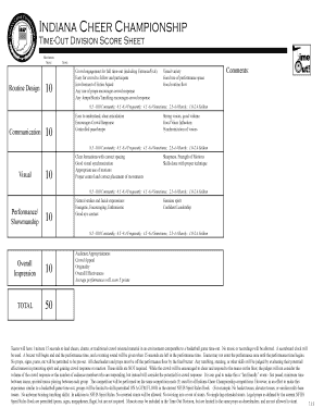 Indiana Cheer Championship Time-Out Division Score Sheet