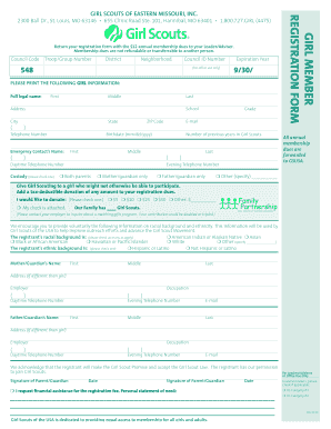 Girl Scouts Registration Form