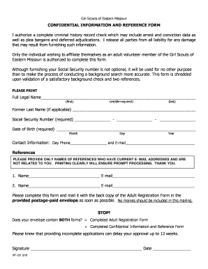 Girl Scouts Adult Volunteer Background Check Form
