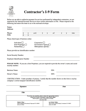 Contractor’s I-9 Form