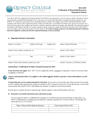 2014-2015 Verification of Household Resources Form