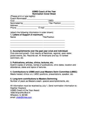 USMS Coach of the Year Nomination Cover Sheet - usms