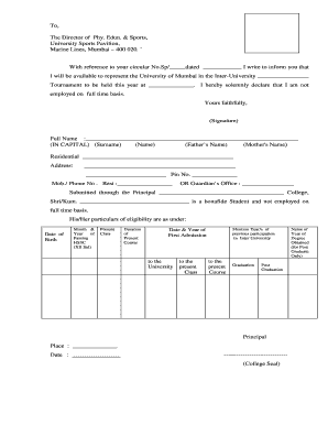 University of Mumbai Sports Participation Undertaking Form