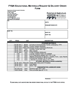 FY&N Educational Materials Request & Delivery Order Form