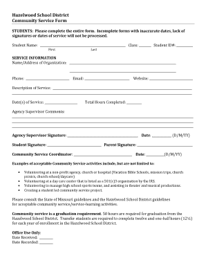Hazelwood School District Community Service Form
