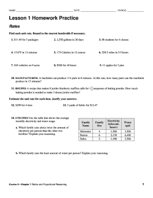 Lesson 1 Homework Practice Rates - Fill Online, Printable, Fillable