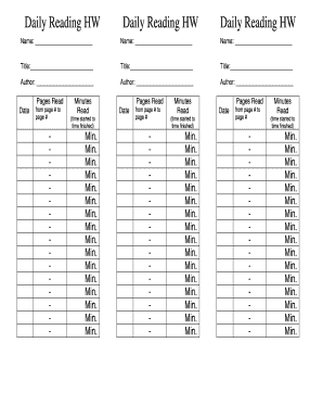 Daily Reading Homework Form