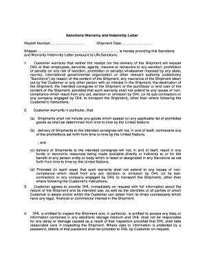 Sanctions Warranty and Indemnity Letter