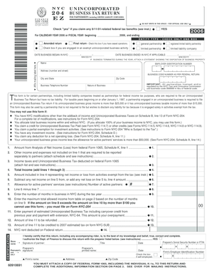 NYC Unincorporated Business Tax Return Form 204EZ