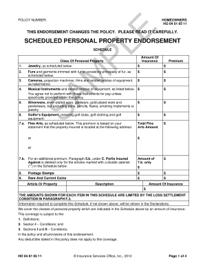 Homeowners Scheduled Personal Property Endorsement