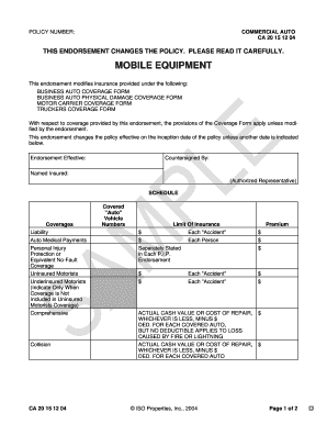 Commercial Auto Mobile Equipment Endorsement