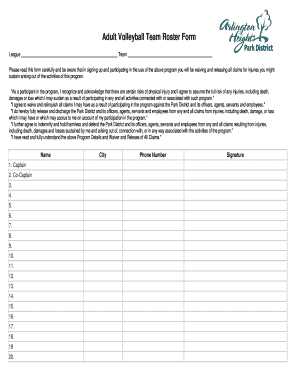Adult Volleyball Team Roster Form