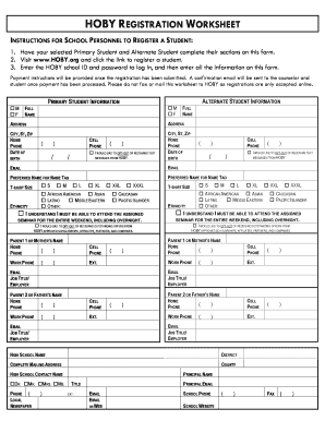 HOBY Student Registration Worksheet