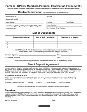 OPSEU Members Personal Information Form