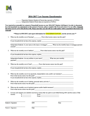 2016-2017 Low Income Questionnaire