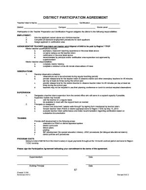 Teacher Intern District Participation Agreement