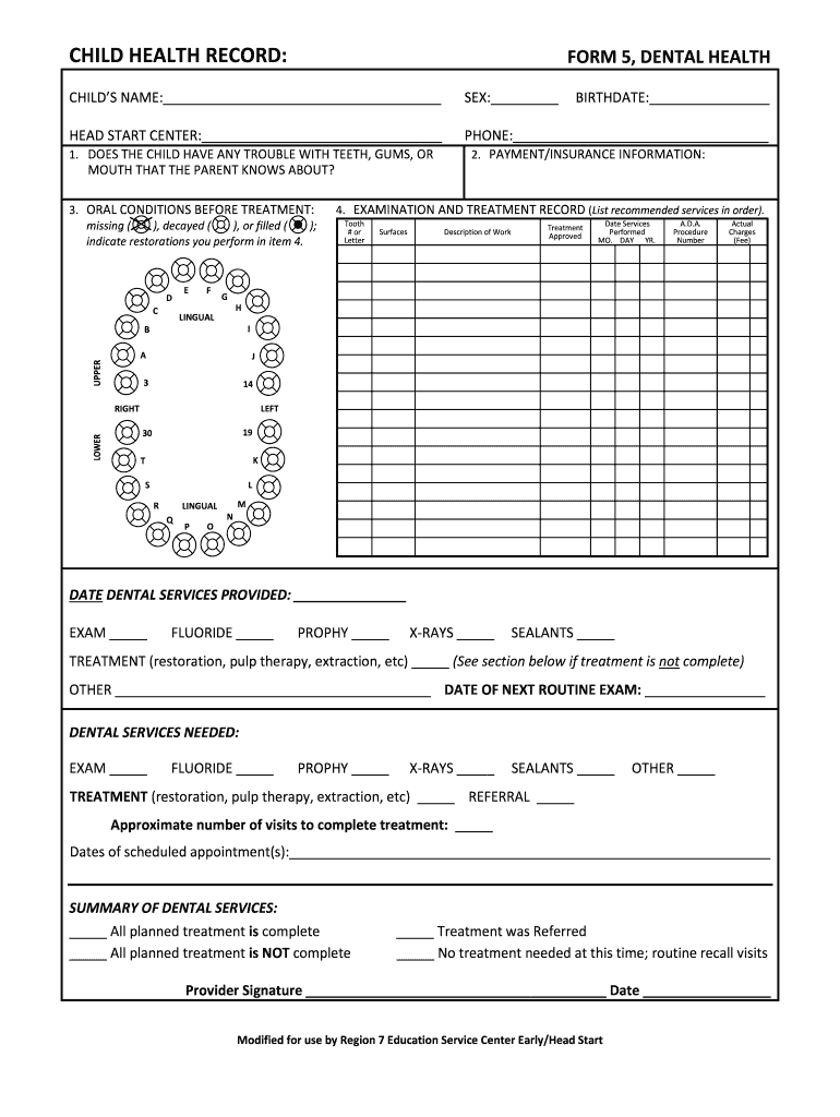 Form 5 Dental Health Fill and Sign Printable Template Online US