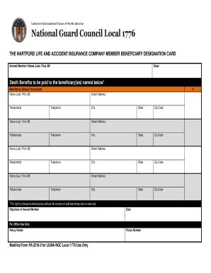 LIUNA Member Beneficiary Designation Card