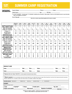 Life Time Summer Camp Registration Form