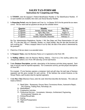 Navajo Nation Sales Tax Form 600
