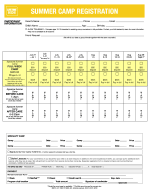 Summer Camp Registration Form