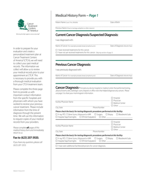 Medical History Form for Cancer Treatment