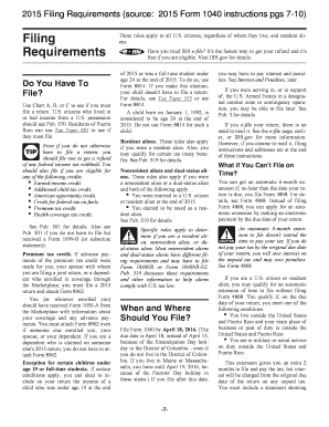Fillable Online 2015 Filing Requirements (source: 2015 Form 1040 ...